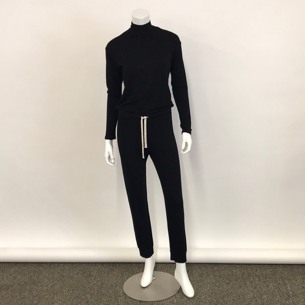 MONROW Women’s Mock Neck Black Pant Jumpsuit,long sleeve, SIZE XS